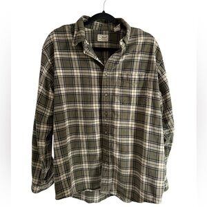 L.L. Bean Men’s Cotton Green Plaid Flannel Button Up, Size Large
